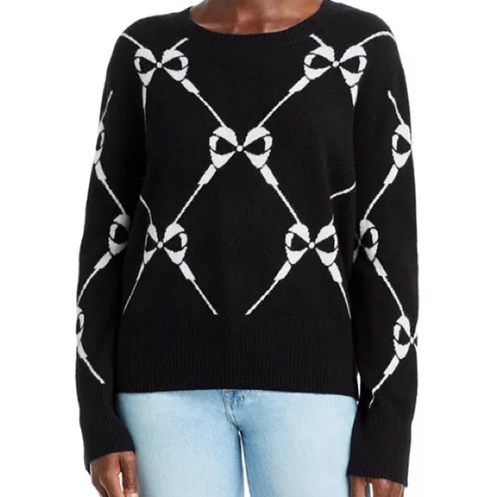 Aqua Cashmere Black Oversized Sweater with White Bow Design - Picture 3 of 15